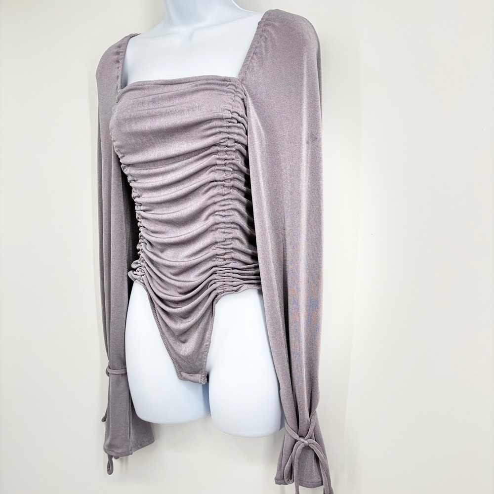Intimately‎ Free People Meant To Be Ruched Bodysuit Women M Mauve Square Neck - Picture 3 of 14